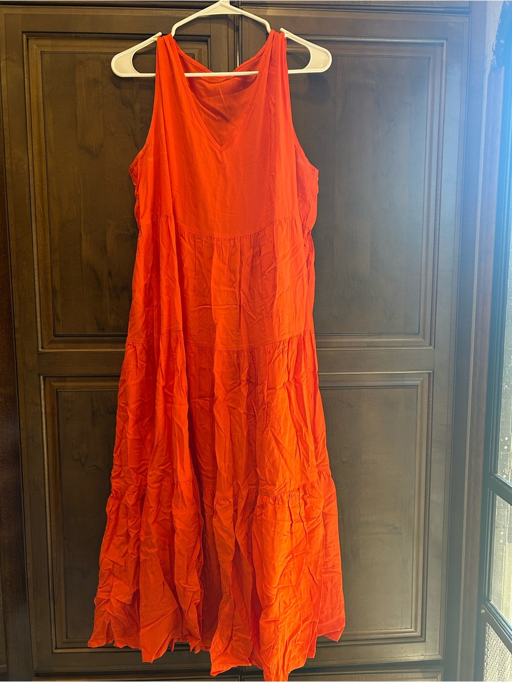 Sleeveless Red Tiered Maxi Dress - Unbranded